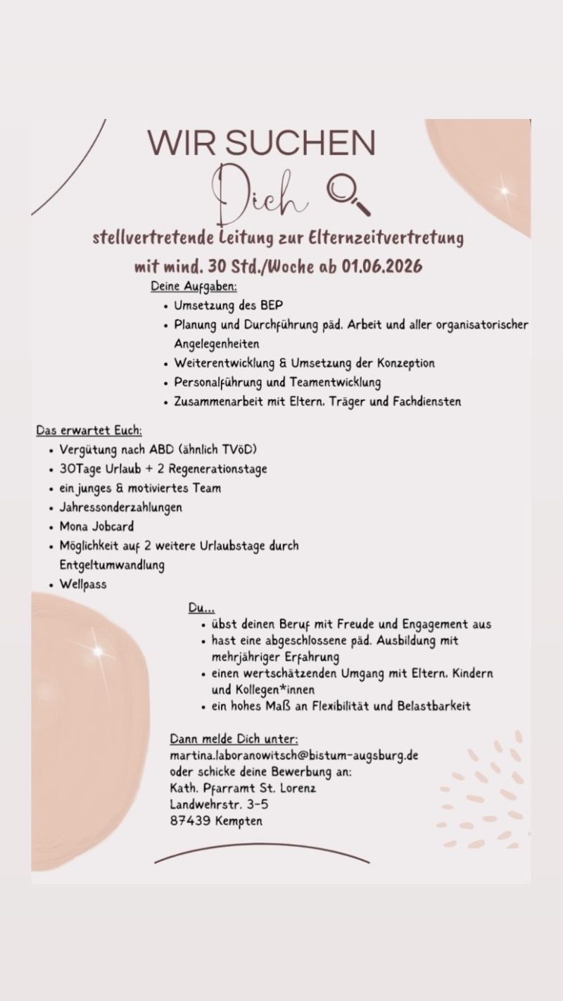 Stellvertretende Leitung zur Elternzeitvertretung ab 01.06.2026